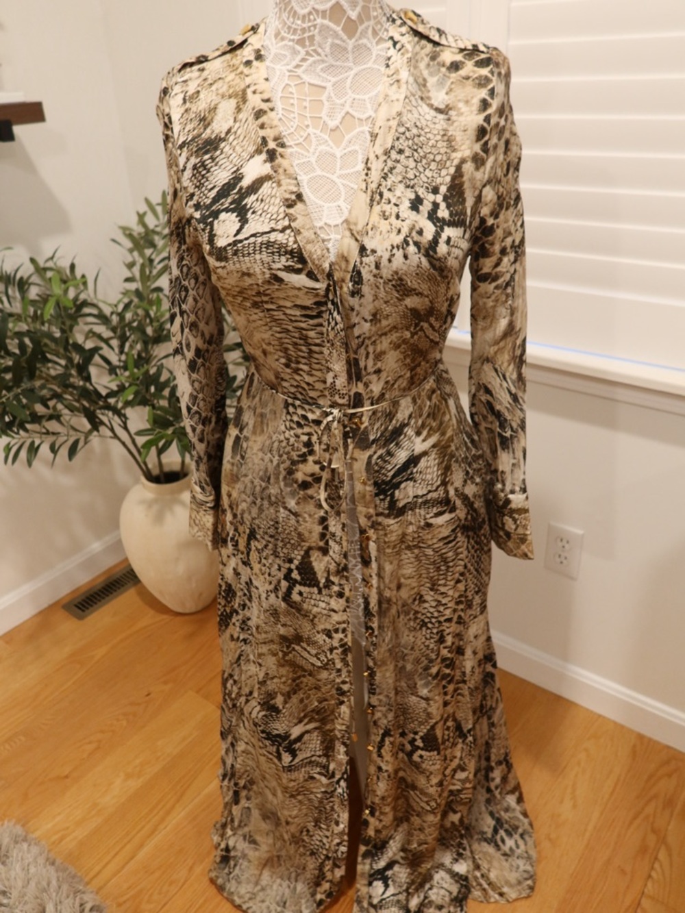 Guess by Marciano Beige and Black Snake-Print Maxi Dress